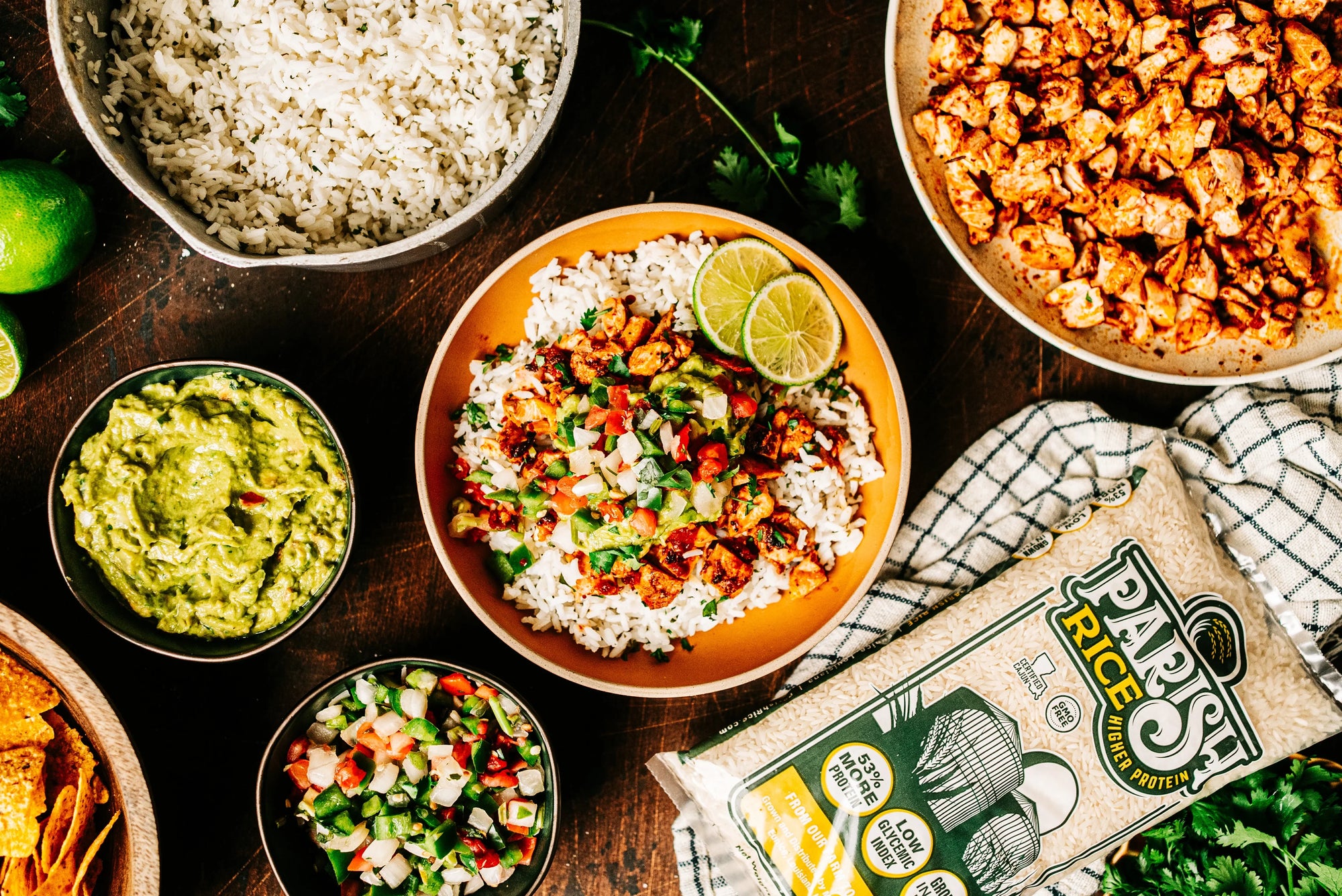 Chipotle chicken rice bowl with Parish Rice