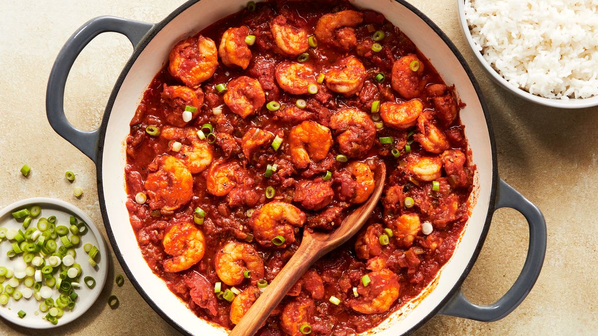 Shrimp creole served with Parish Rice