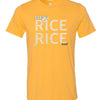 Parish Rice yellow t-shirt with Rice Rice Baby design